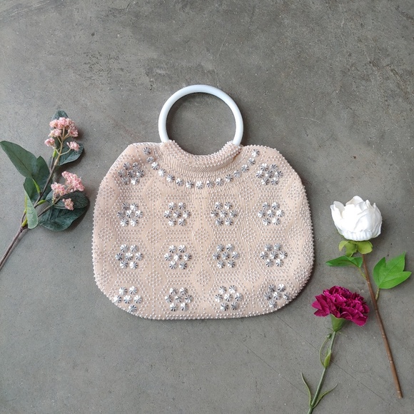Vintage Handbags - Vintage Bead and Sequin Round Handle Bag